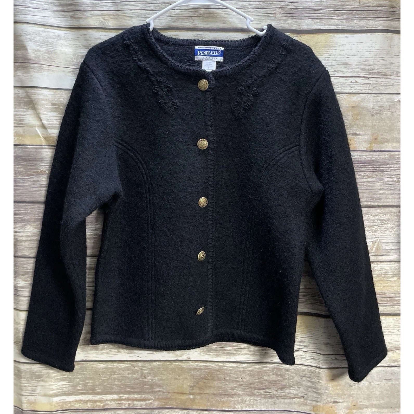 Pendleton Women's Small Black Cardigan Vintage Petites Wool Long Sleeve Euc